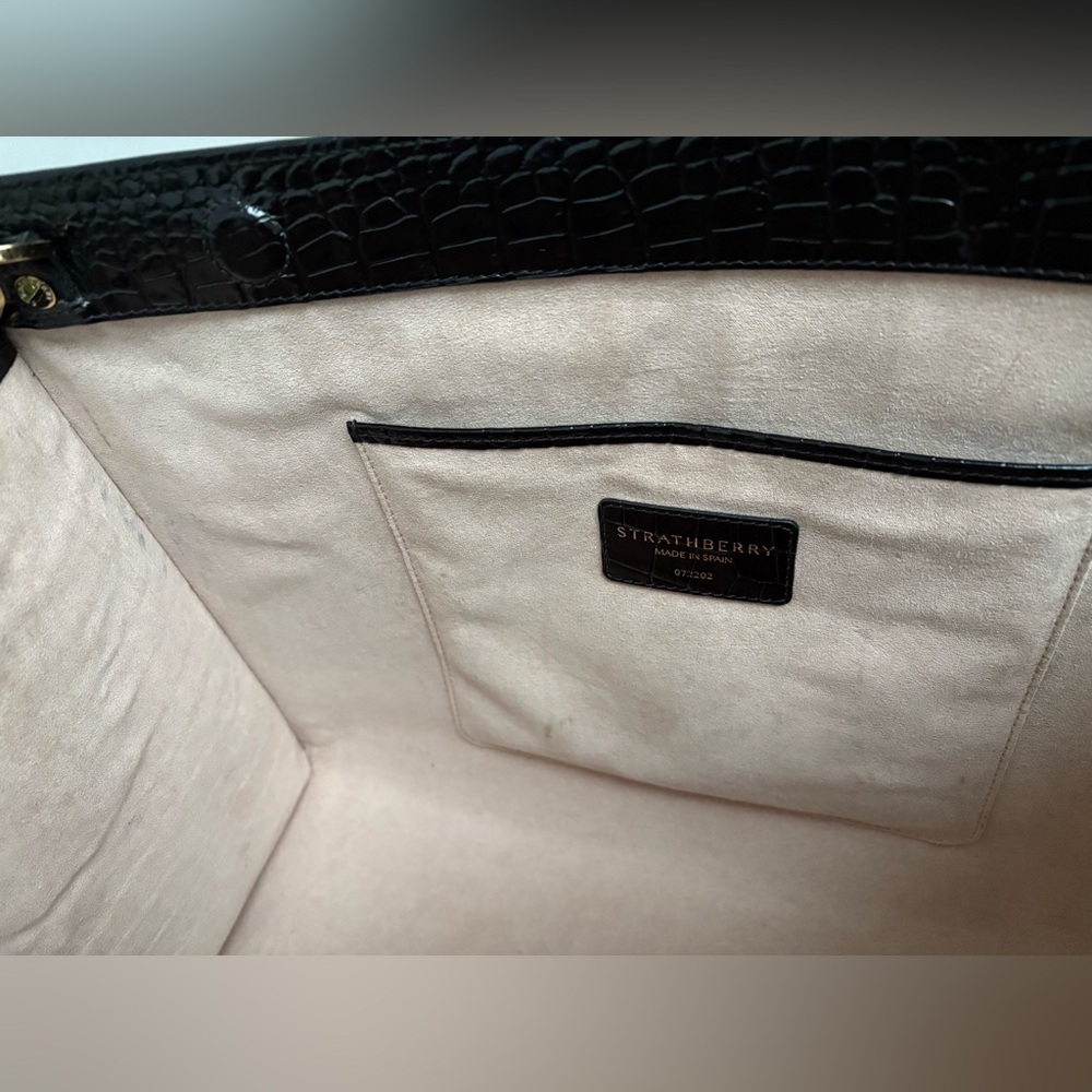 $995 Strathberry Croc Croco Embossed Leather Crossbody Tote Bag Purse Large GUC - Picture 11 of 16